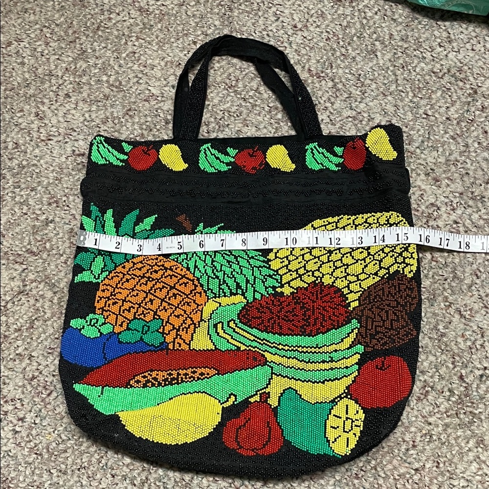 Vintage fully beaded Colorful Fruit Pattern Tote Bag- adorable - Picture 7 of 13